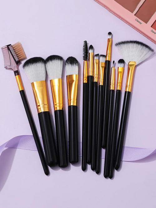 12 PCS Colorblock Make Up Brush Kit With Holder