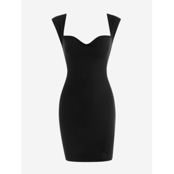 Bodycon Dress Ribbed Sweetheart Neck Slinky Mini Vegas Dress L Black