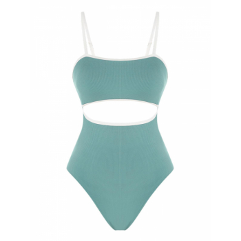 ZAFUL Ribbed Contrast Binding Cut Out One-piece Swimwear L Light green