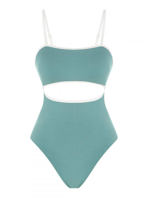 ZAFUL Ribbed Contrast Binding Cut Out One-piece Swimwear L Light green