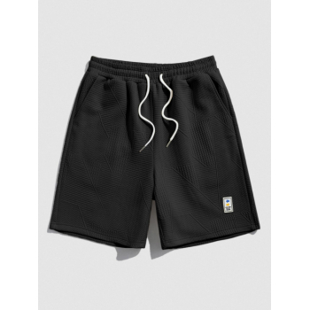 Geometric Textured Basic Drawstring Shorts Xxl Black