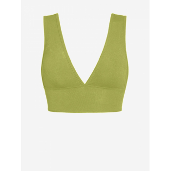 Women Tank Tops ZAFUL Plunging Neck Backless Glitter Sparkle Crop Tank Top S Light green