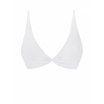 ZAFUL Ribbed Twist Tie Back Bikini Top L White