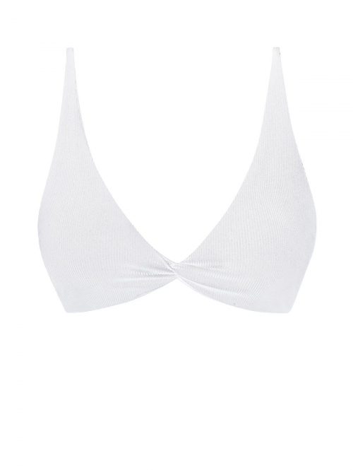 ZAFUL Ribbed Twist Tie Back Bikini Top L White