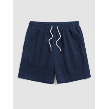 ZAFUL Drawstring Pocket Plain Corduroy Textured Shorts L Deep blue