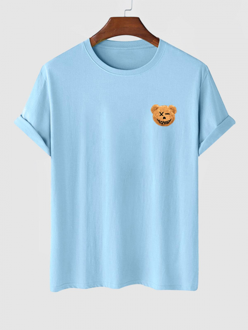 ZAFUL Men's Men's Casual Evil Smile Face Bear Print Short Sleeve Crew Neck T Shirt Xl Blue