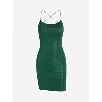 Mini Dress ZAFUL Glitter Criss Cross Backless Bodycon Dress S Deep green