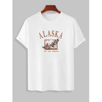 ZAFUL Men's ALASKA Eagle Graphic Pattern Short Sleeves T-shirt L White