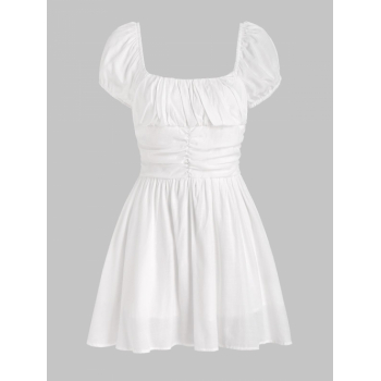 Mini Dress Ruched Puff Sleeve Mini Dress S White