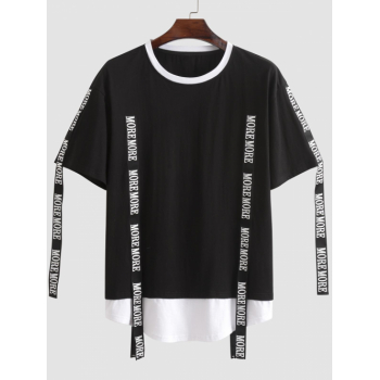 ZAFUL Men's ZAFUL Streetwear 100% Cotton Short Sleeves MORE MORE Letter Tape Colorblock Tee M Black