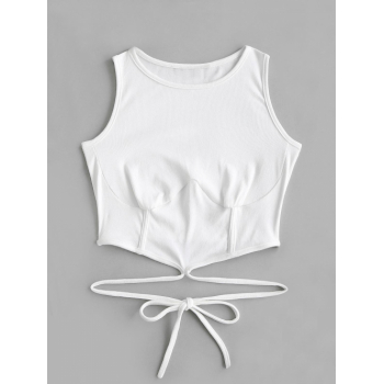 Women Tank Tops Rib-knit Corset Detail Midriff Flossing Baby Tanks M White