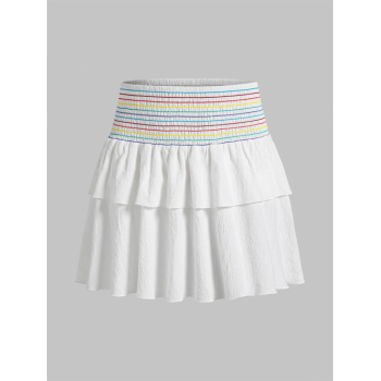 ZAFUL Rainbow Smocked Mini Layered Skirt L White