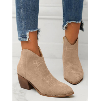 ZAFUL Women Faux Suede Topstitching Detail Chunky Heel Ankle Boots