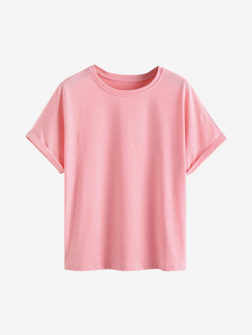 Fashion Women Tees Plain Basic T-shirt M Light pink