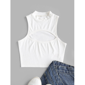 Women Tank Tops ZAFUL Ribbed Cutout Mock Neck Tank Top M White