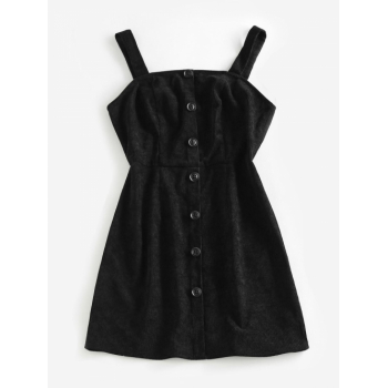 Mini Dress ZAFUL  Mock Buttons Corduroy Mini Dress L Black