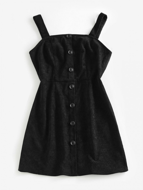 Mini Dress ZAFUL  Mock Buttons Corduroy Mini Dress L Black