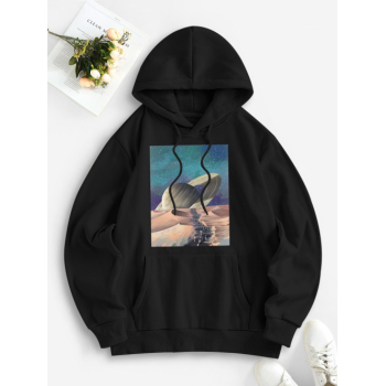 Women Hoodies Graphic Printed Drawstring Front Pocket Thermal Lined Hoodie L Black