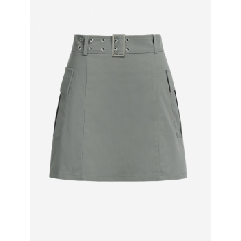 ZAFUL Double Grommet Belted Mini Cargo Skirt L Gray