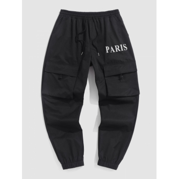 ZAFUL Men's ZAFUL Paris Print Drawstring Cargo Jogger Pants M Black