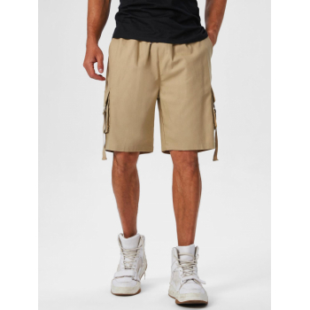 ZAFUL Cotton and Linen Multi-pockets Design Cargo Shorts M Light coffee