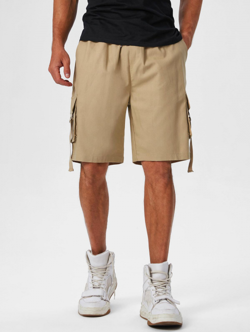 ZAFUL Cotton and Linen Multi-pockets Design Cargo Shorts M Light coffee