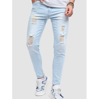 ZAFUL Men's Ripped Zipper Fly Jeans 32 Light blue