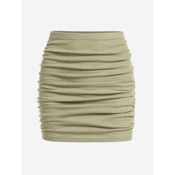 ZAFUL Women's Sexy Club Night Out Knitted Ruched Mini Bodycon Skirt L Light green