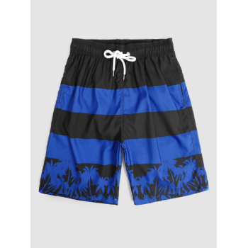 ZAFUL Men's Colorblock Striped Coconut Tree Pattern Board Shorts M Blue