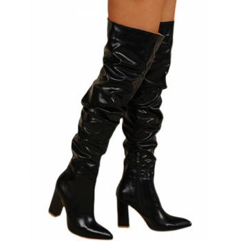 ZAFUL Women Over The Knee Ruched Chunky Heel Boots