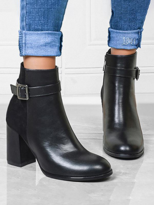 ZAFUL Women Buckle Straps Chunky Heeled Side Zip Boots