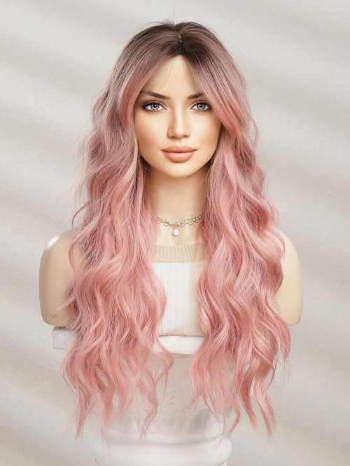 zaful Brown Gradient Pink Long Shaggy Wavy Synthetic Wig