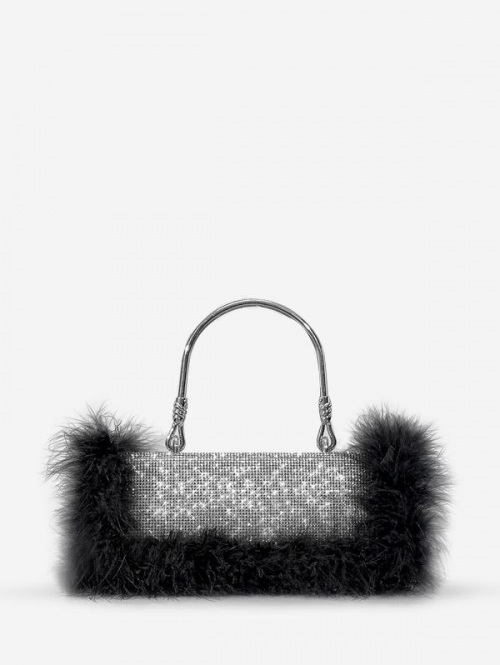 ZAFUL Women's Party Evening Sparkly Rhinestone Feather Handbag