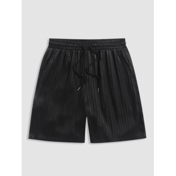 ZAFUL Men's Vertical Striped Silky Satin Drawstring Bermuda Shorts L Black