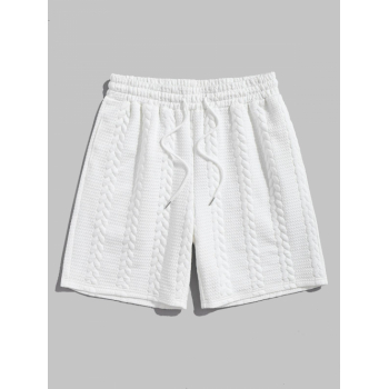 ZAFUL Bubble Twist Striped Jacquard Textured Drawstring Sports Casual Shorts L White