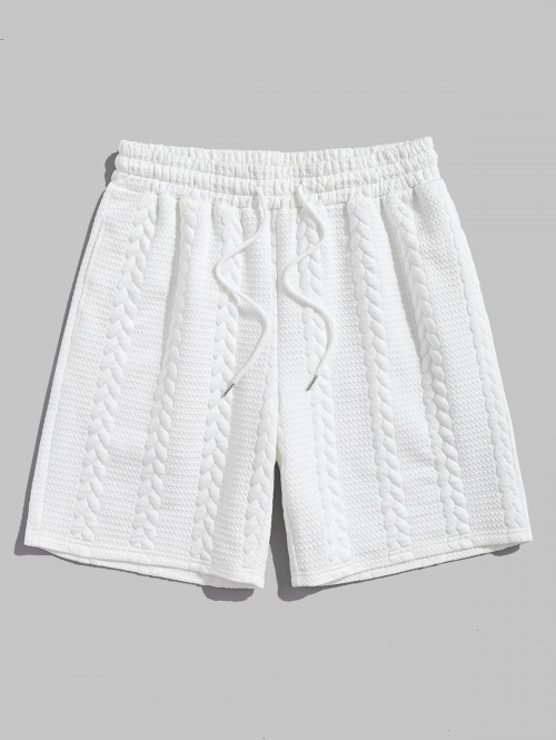 ZAFUL Bubble Twist Striped Jacquard Textured Drawstring Sports Casual Shorts L White