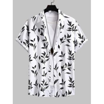 ZAFUL Men's Men's Beach Monochrome Leaf Print Button Up Short Sleeve Shirt L White