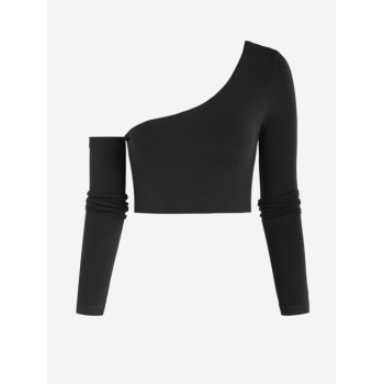 Fashion Women Tees One Shoulder Long Sleeves Sexy Knit T Shirt M Black