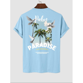 ZAFUL Men's Men's Coconut Tree Letter Peace Doves Pattern Summer Vacation Short Sleeves Crew Neck T-shirt S Light blue