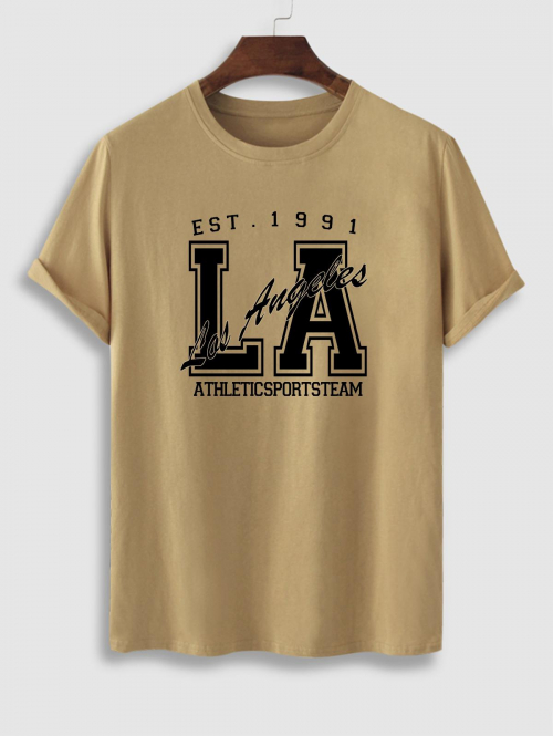 ZAFUL Men's Los Angeles Letter Printed Short Sleeves T-shirt L Coffee