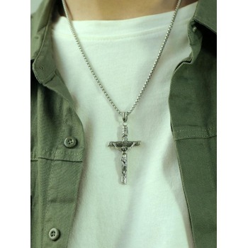 Retro Halloween Punk Gothic Style Metal Chain Cross Pendant Necklace for Men and Women