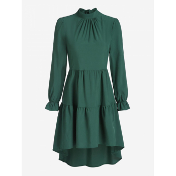 Mini Dress High Low Poet Sleeve Tiered Midi Dress M Deep green