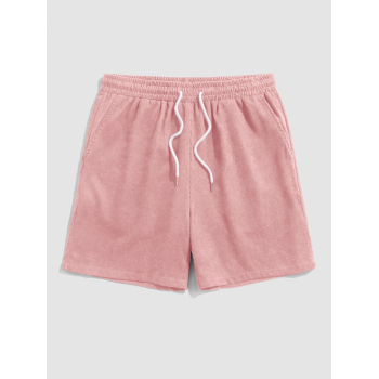 ZAFUL Drawstring Pocket Plain Corduroy Textured Shorts M Light pink