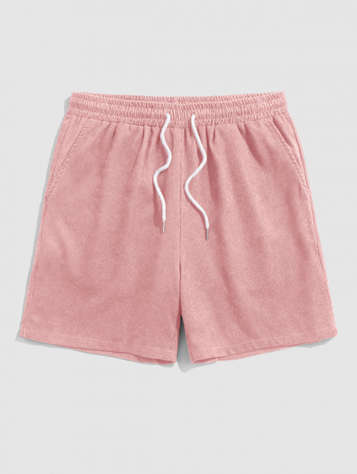 ZAFUL Drawstring Pocket Plain Corduroy Textured Shorts M Light pink