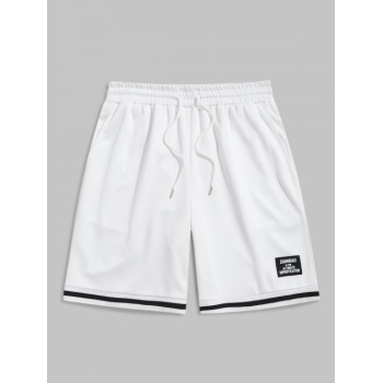 ZAFUL Striped Patched Design Drawstring Pocket Sports Shorts M White