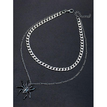 Retro Cool Punk Style Halloween Couple Double Layered Metal Chain Spider Pendant Necklace for Lovers Men and Women