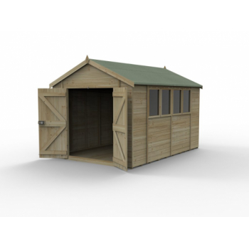 Timberdale 12x8 Tongue and Groove Pressure Treated Double Door Apex Wooden Garden Shed (4 Windows / Installation Included)