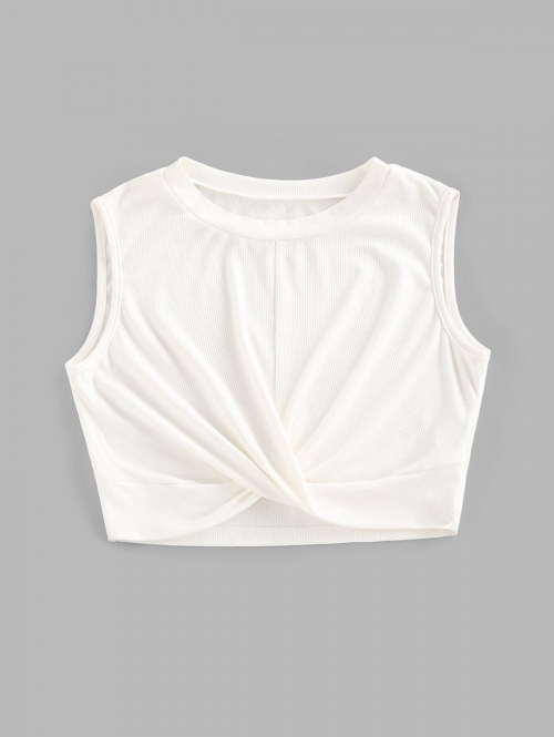 Women Tank Tops ZAFUL Ribbed Twisted Crop Tank Top M White