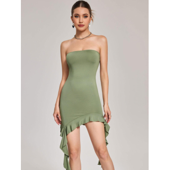 Mini Dress ZAFUL Draped Ruffle Asymmetric Bandeau Vegas Dress L Light green