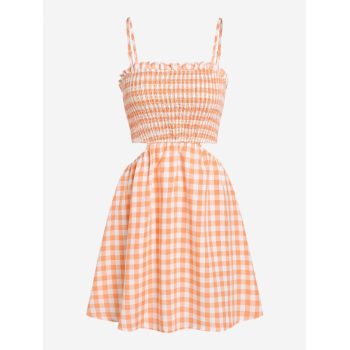 Mini Dress ZAFUL Gingham Cutout Smocked Cami Sundress S Light orange